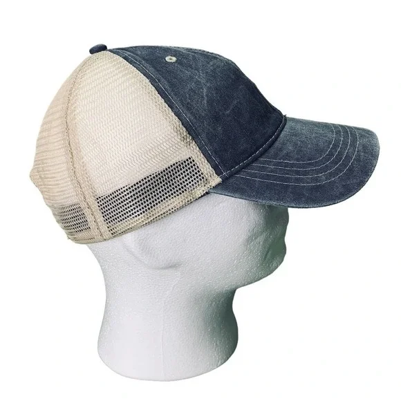 Acid Washed Mesh Twill Cap Adjustable Snapback Hat Baseball Blue Beige - Picture 4 of 6